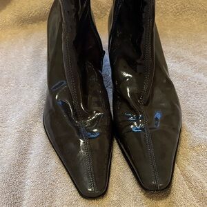 Aqua Talia Dark Charcoal Patent Leather Ankle Boots  (Made in Italy) - size 8.5